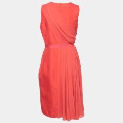 Giambattista Valli Coral Pink Silk Drape Detail Sheath Dress M