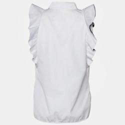 مملوكة مسبقًا Giambattista Valli White Cotton Lace Detail Ruffle Sleeveless Top XS
