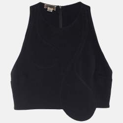 Pre Owned Giambattista Valli Black Crepe Racer Crop Top M