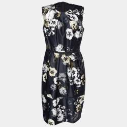 Giambattista Valli Black Floral Printed Satin Sleeveless Midi Dress L
