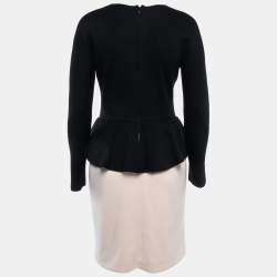 مملوكة مسبقًا Giambattista Valli Black/Cream Wool Mini Peplum Dress L