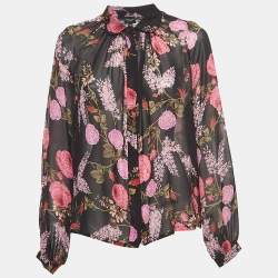 Giambattista Valli Black Floral Printed Chiffon Blouse M