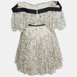 Giambattista Valli White Floral Print Silk Ruffled Mini Off-Shoulder Dress S