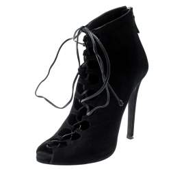 Giambattista Valli Black Suede Cut Out Ankle Boots Size 38