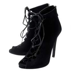 Giambattista Valli Black Suede Cut Out Ankle Boots Size 38
