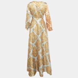 مملوكة مسبقًا فستان جيانفرانكو فيري ملفوف كريب مطبع أزرق/أصفر صغير