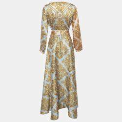 مملوكة مسبقًا فستان جيانفرانكو فيري ملفوف كريب مطبع أزرق/أصفر صغير