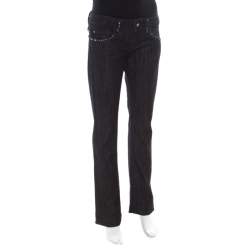 Pre Owned GF Ferre Black Dark Wash Crystal Owl Embellished Detail Straight Fit Jeans M