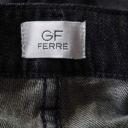 Pre Owned GF Ferre Black Dark Wash Crystal Owl Embellished Detail Straight Fit Jeans M