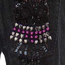 Pre Owned GF Ferre Black Dark Wash Crystal Owl Embellished Detail Straight Fit Jeans M