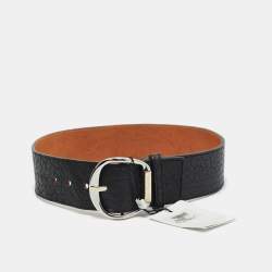 Pre Owned Gianfranco Ferre Black Leather Wide Buckle Belt 65CM