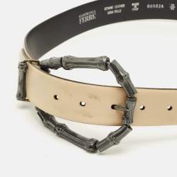 Pre Owned Gianfranco Ferre Metal Bamboo 90CM Buckle Belt Cream Leather