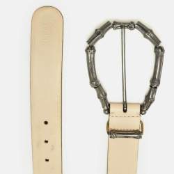Pre Owned Gianfranco Ferre Metal Bamboo 90CM Buckle Belt Cream Leather
