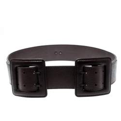 Pre Owned Gianfranco Ferre Dark Brown Leather Double Buckle Waist Belt 90CM