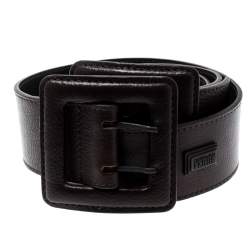 Pre Owned Gianfranco Ferre Dark Brown Leather Double Buckle Waist Belt 90CM