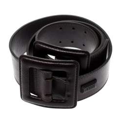 Pre Owned Gianfranco Ferre Dark Brown Leather Double Buckle Waist Belt 90CM