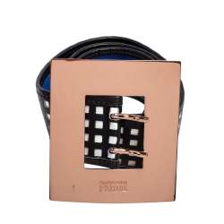 Gianfranco Ferre Black/White Textured Leather Buckle Waist Belt 