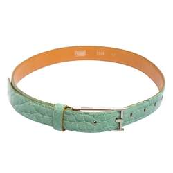 Gianfranco Ferre Mint Green Croc Embossed Leather Buckle Belt