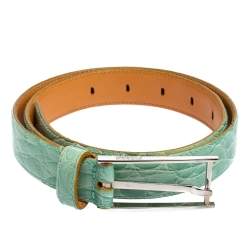 Gianfranco Ferre Mint Green Croc Embossed Leather Buckle Belt