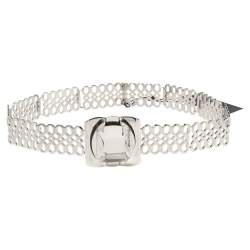 Gianfranco Ferre Silver Lasercut Metal Crystal Embellished Belt