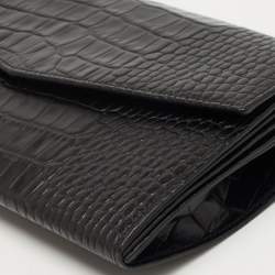 Gianfranco Ferre Black Croc Embossed Leather Envelope Flap Travel Organizer