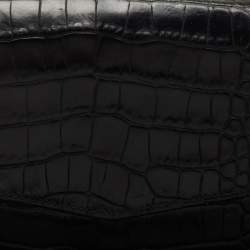 Gianfranco Ferre Black Croc Embossed Leather Envelope Flap Travel Organizer