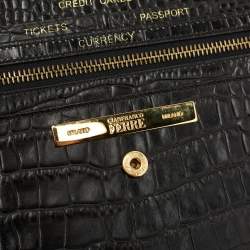 Gianfranco Ferre Black Croc Embossed Leather Envelope Flap Travel Organizer
