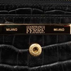 Gianfranco Ferre Black Croc Embossed Leather Envelope Flap Travel Organizer