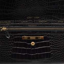 Gianfranco Ferre Black Croc Embossed Leather Envelope Flap Travel Organizer
