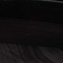 Gianfranco Ferre Black Croc Embossed Leather Envelope Flap Travel Organizer