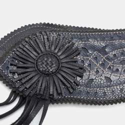 Gianfranco Ferre Navy Blue/Black Lasercut Leather and Ostrich Leg Fringe Corset Belt