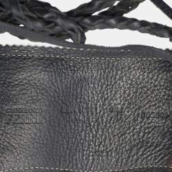Gianfranco Ferre Navy Blue/Black Lasercut Leather and Ostrich Leg Fringe Corset Belt
