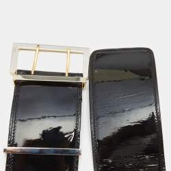 Gianfranco Ferre Black Patent Leather Buckle Wide Belt 95CM