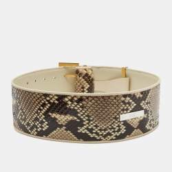 Pre Owned Gianfranco Ferre Beige Watersnake Leather Buckle Wide Belt 90CM