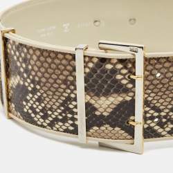 Pre Owned Gianfranco Ferre Beige Watersnake Leather Buckle Wide Belt 90CM