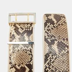 Pre Owned Gianfranco Ferre Beige Watersnake Leather Buckle Wide Belt 90CM