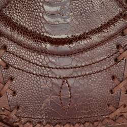 Gianfranco Ferre Brown Leather and Ostrich Braided Tassel Corset 