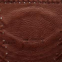 Gianfranco Ferre Brown Leather and Ostrich Braided Tassel Corset 