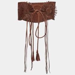 Gianfranco Ferre Brown Leather and Ostrich Braided Tassel Corset 