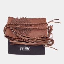 Gianfranco Ferre Brown Leather and Ostrich Braided Tassel Corset 
