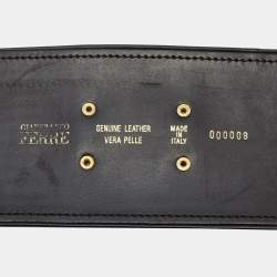 Gianfranco Ferre Black Leather and Lizard Logo Plague Wrap Belt 