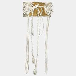 Pre Owned Gianfranco Ferre White Ostrich Leg and Leather Braided Corset Belt