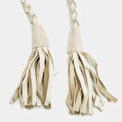 Pre Owned Gianfranco Ferre White Ostrich Leg and Leather Braided Corset Belt