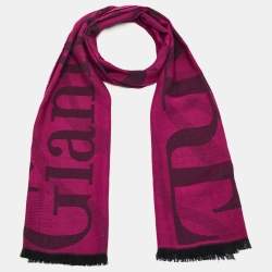 Gianfranco Ferre Purple Logo Pattern Wool Blend Scarf