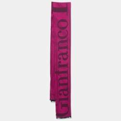 Gianfranco Ferre Purple Logo Pattern Wool Blend Scarf