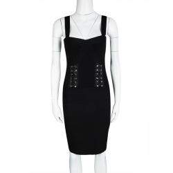 Pre Owned Gianfranco Ferre Black Knit Criss Cross Eyelet Detail Bodycon Dress M