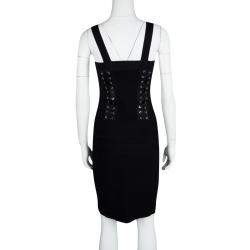 Pre Owned Gianfranco Ferre Black Knit Criss Cross Eyelet Detail Bodycon Dress M