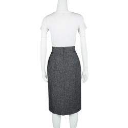 Pre Owned Gianfranco Ferre Grey Wool Contrast Leather Panel Detail Pencil Skirt M