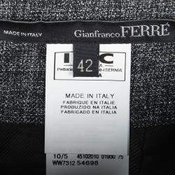 Pre Owned Gianfranco Ferre Grey Wool Contrast Leather Panel Detail Pencil Skirt M