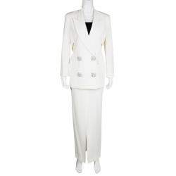 Pre Owned Gianfranco Ferre Cream Cutout Back Detail Blazer and Maxi Skirt Suit S